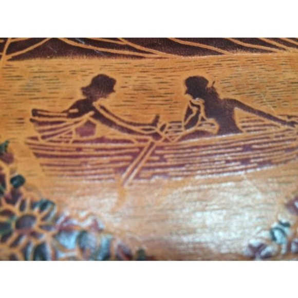 Exotic Dancer River Scene Etched Leather Ethnic Handmade Vintage Handbag Bag - Picture 4 of 6